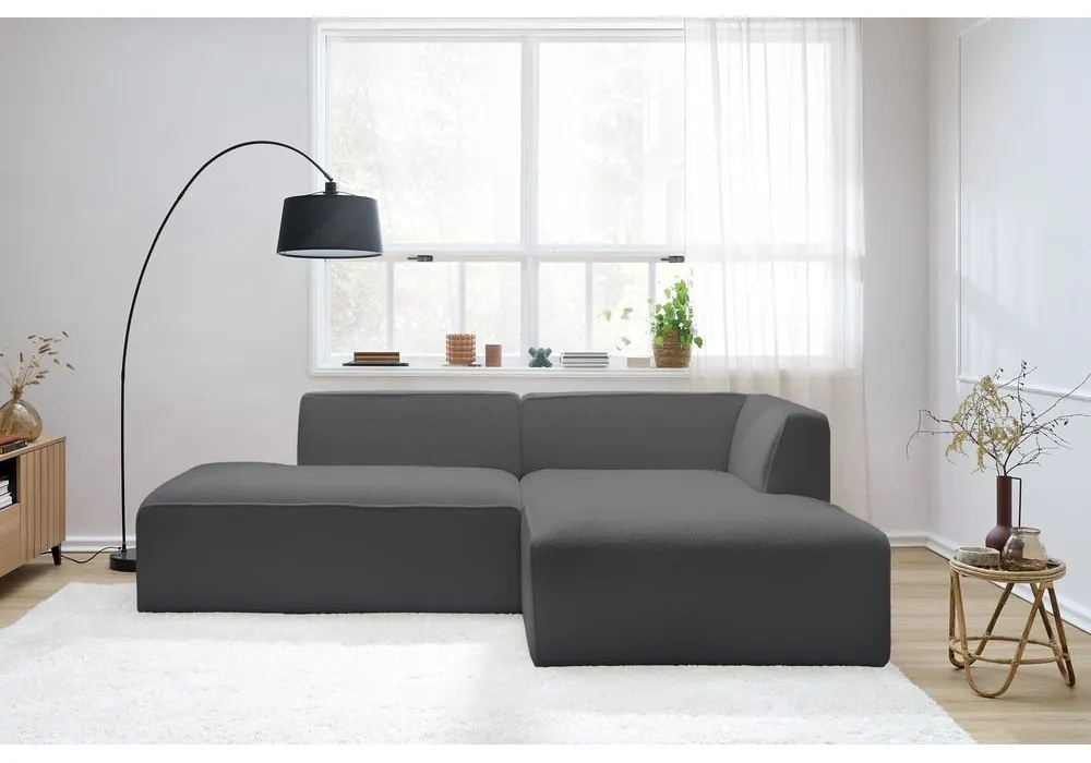Ciemnoszary narożnik modułowy z materiału bouclé (prawostronny/w kształcie litery L) Megeve – Bobochic Paris