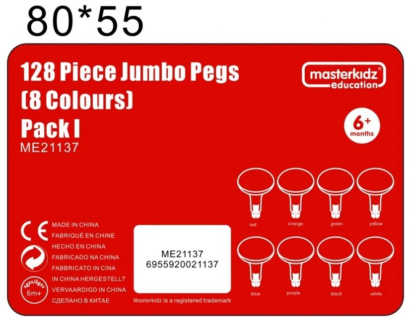 Masterkidz kolorowe kołeczki jumbo do tablicy stem 128 szt. - 8 kolorów