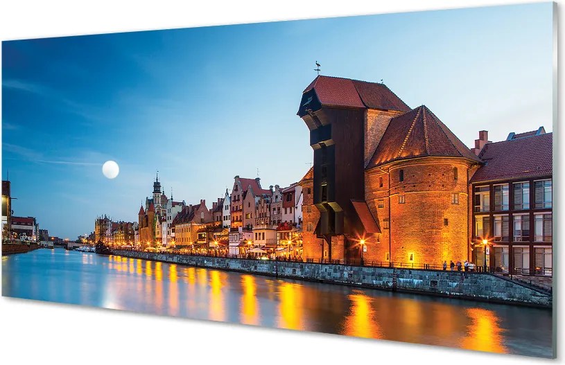 Panel szklany do Kuchni Noc nad Motławą i Starym Miastem