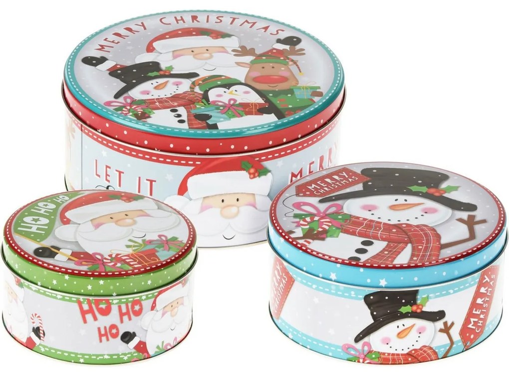 Zestaw 3 blaszanych puszek świątecznych Santa's Friends
