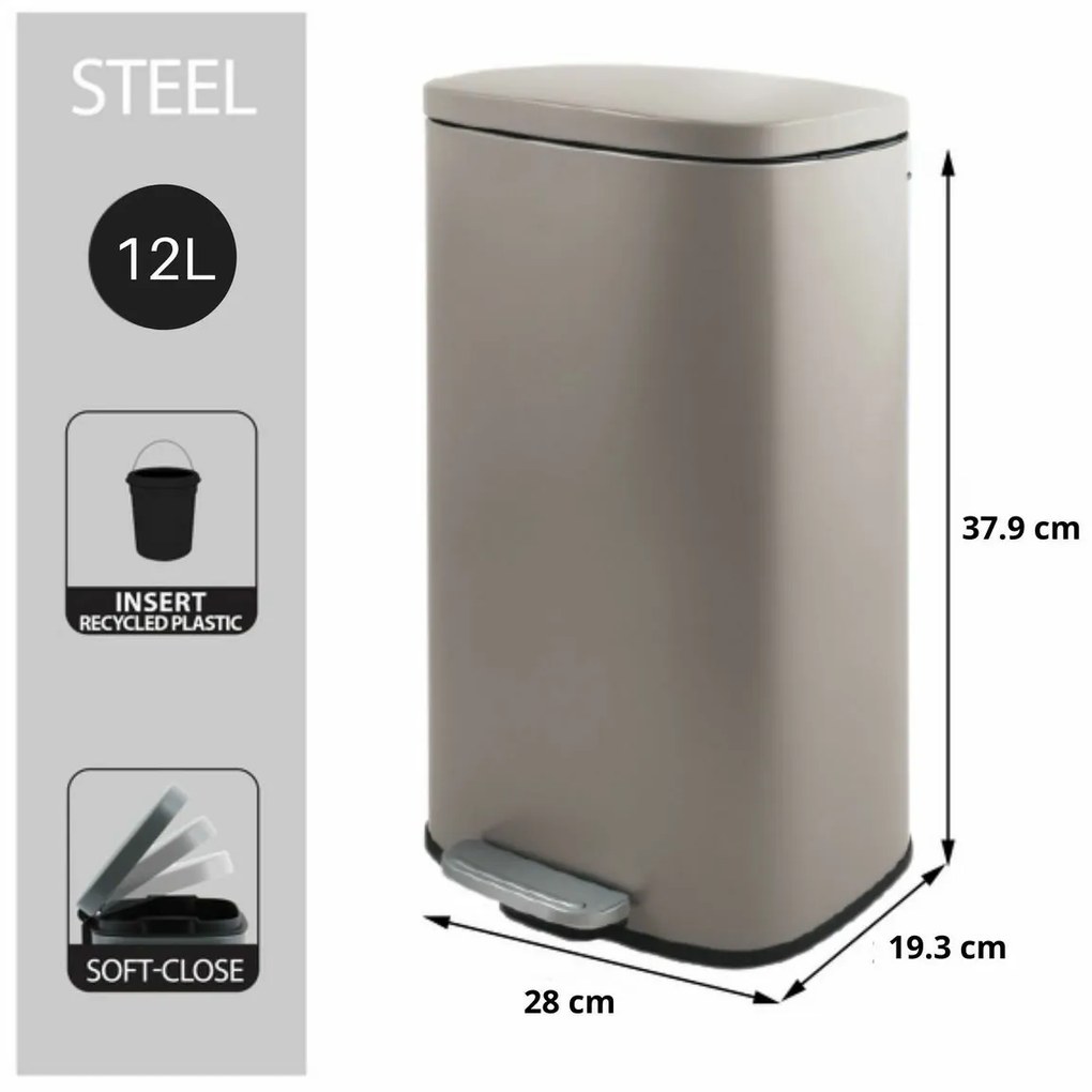 Spirella Kosz na śmieci z pedałem soft-close Akira 12 l, matowy szaro-brązowy, 12 l