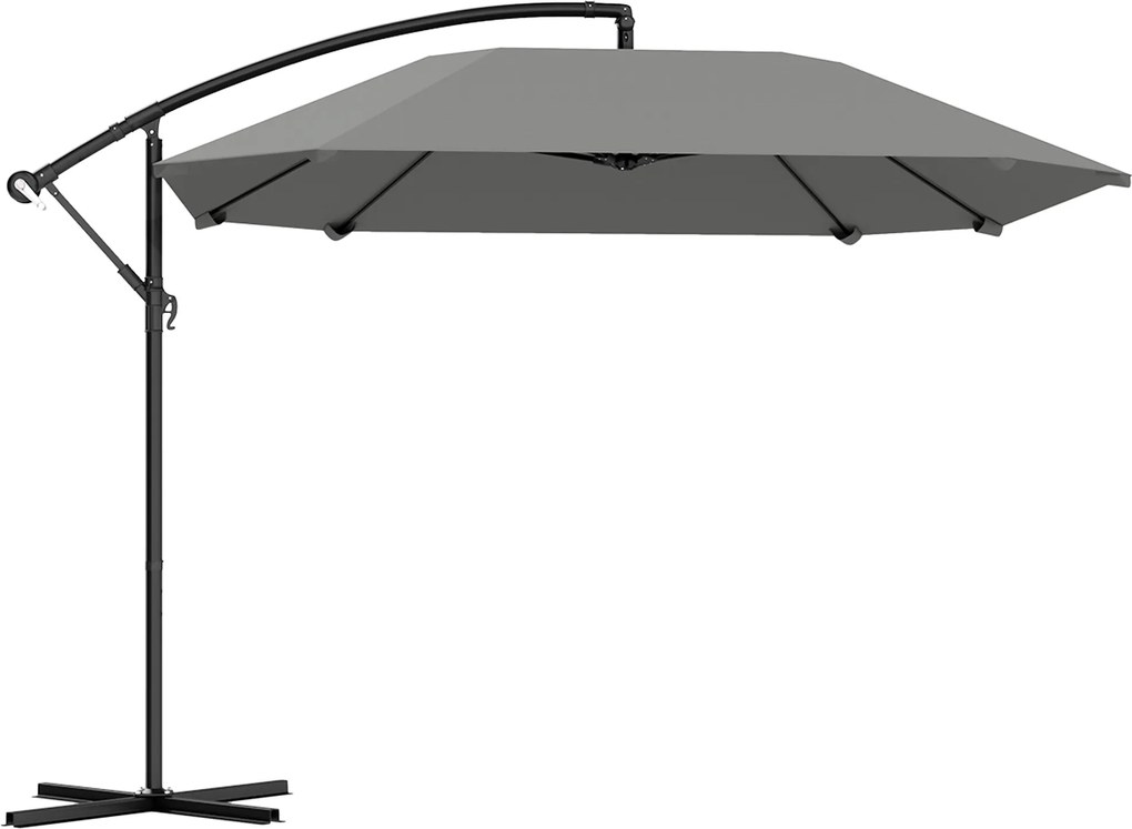 Outsunny Parasol Cantilever Alu Ø 260 cm, Wodoodporny z Podstawą, Korbką, Ciemnoszary