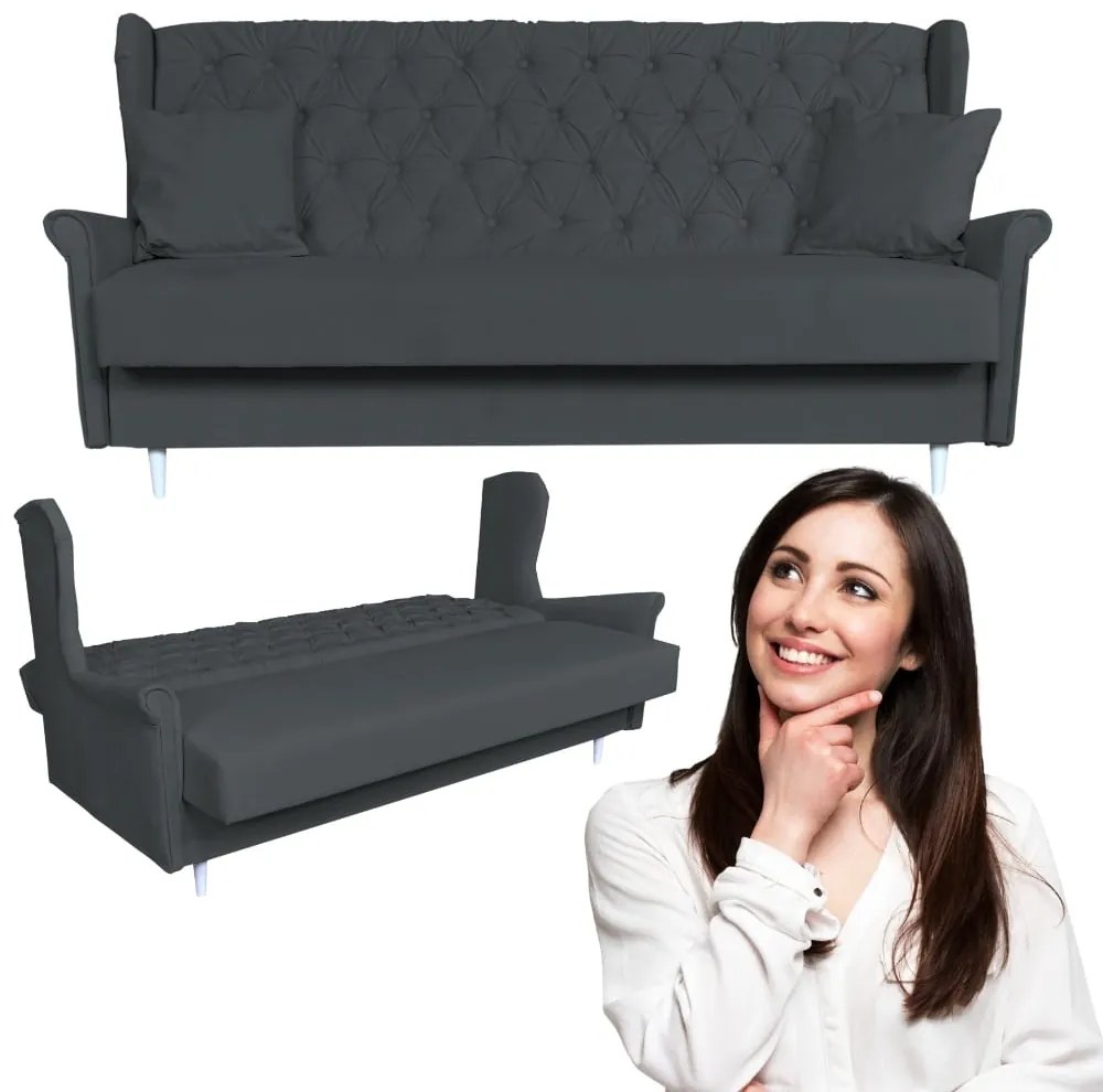 Duża KANAPA sofa rozkładana wersalka USZAK ciemnoszara GAJA Family Meble