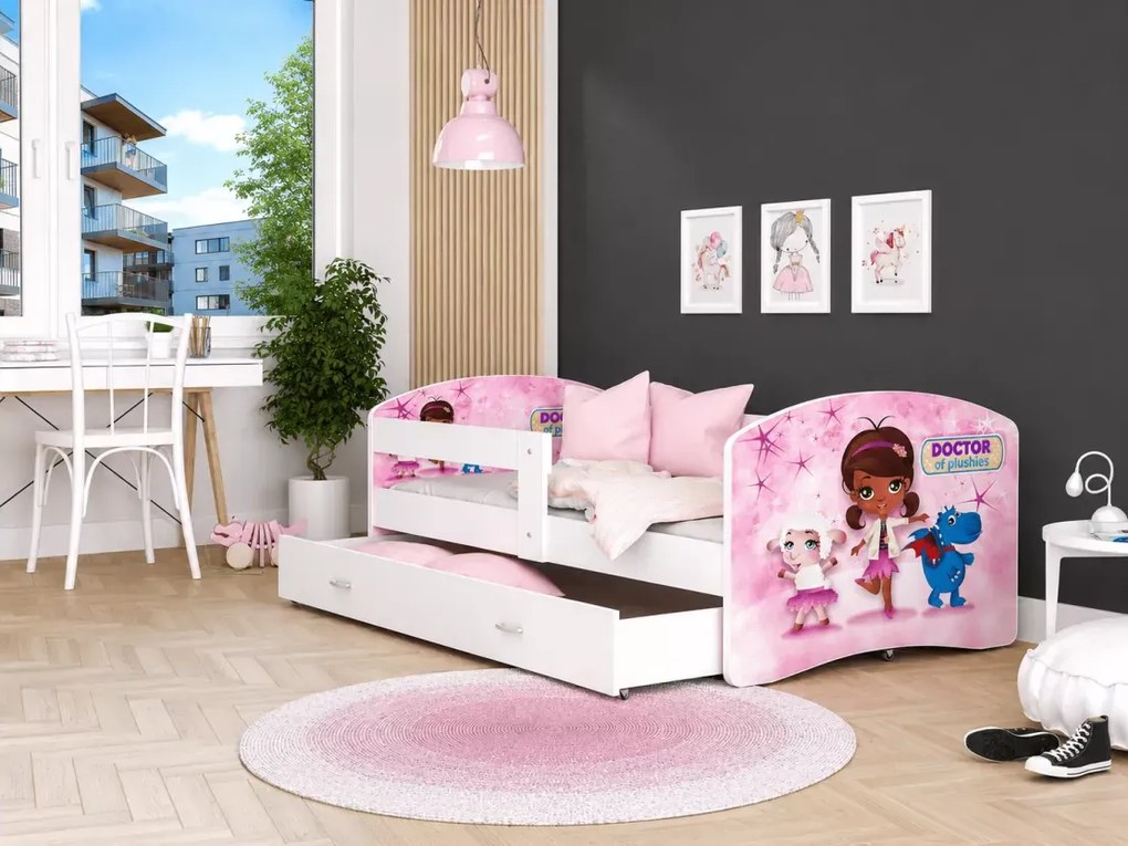 Łóżko dziecięce Dafin II z szufladą 80x140-80x190 MDF barierka stelaż Flex