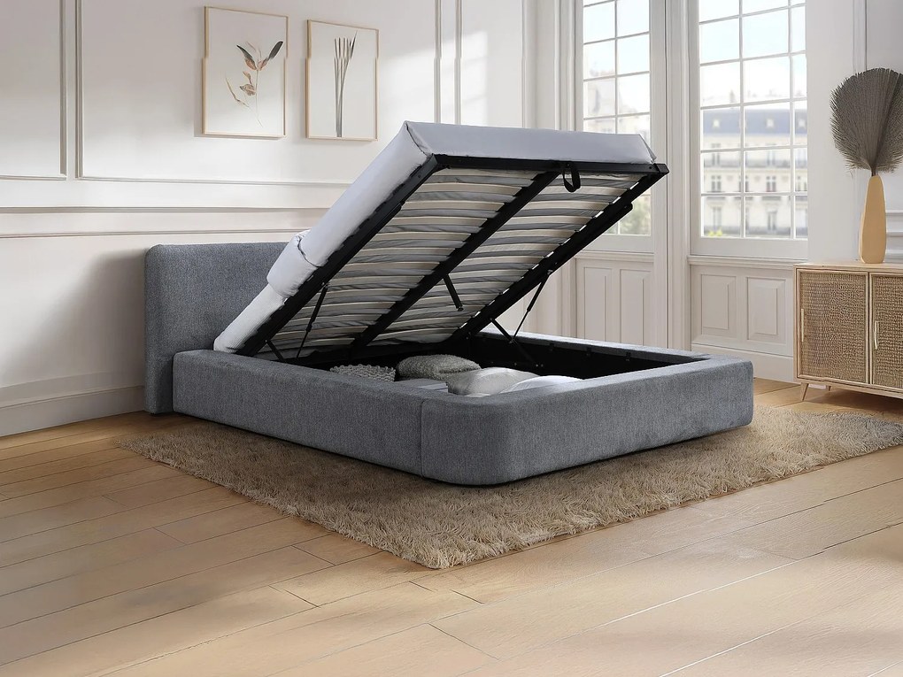 Łóżko ze skrzynią 160 x 200 cm - Tkanina - Szary - JUDALO od Maison Céphy