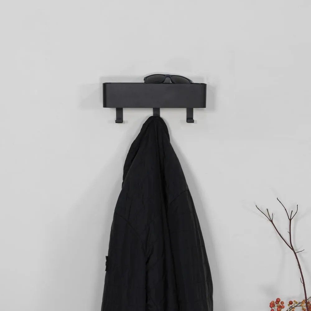Czarny metalowy wieszak ścienny z półką 27 cm Dax Play – Spinder Design