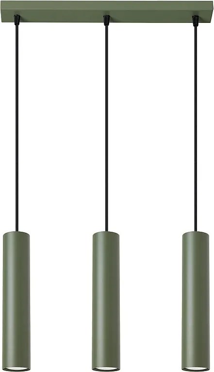 Lampa Wisząca Loft Lagos, Stal - 3 Źródło - L.45 X H.98 Cm - Zielony Oliwkowy