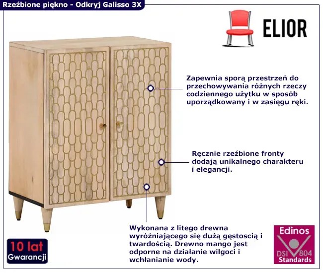 Rustykalna komoda z rzeźbionymi frontami - Nolen 3X