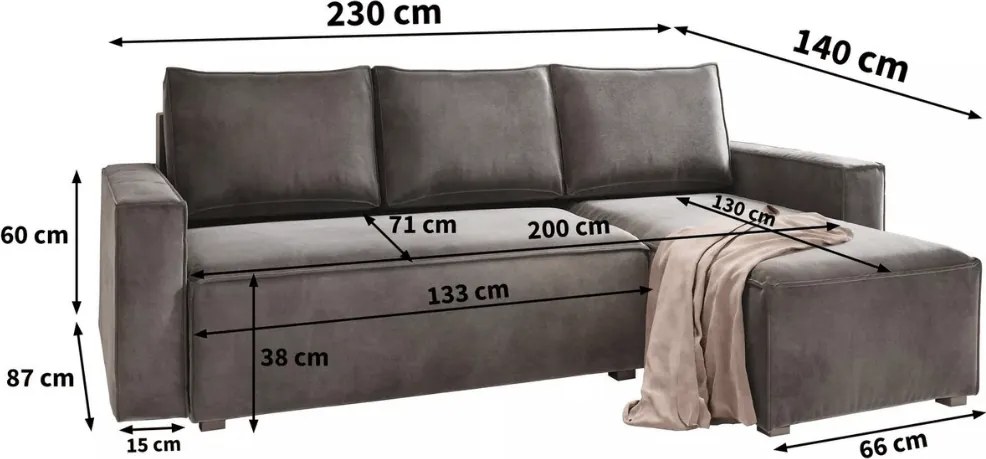 PROMOCJA Jasnobrązowa rozkładana narożna sofa CAVELO, dwustronna II. jakość