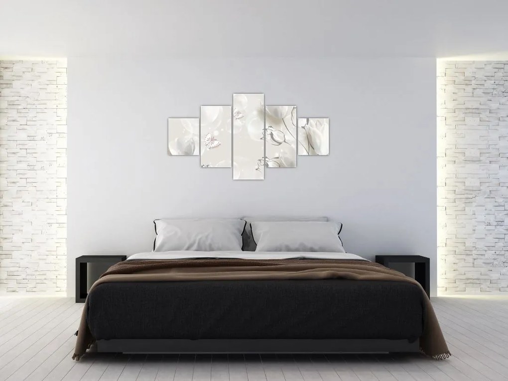 Obraz - Tulipany między bąbelkami (125x70 cm)