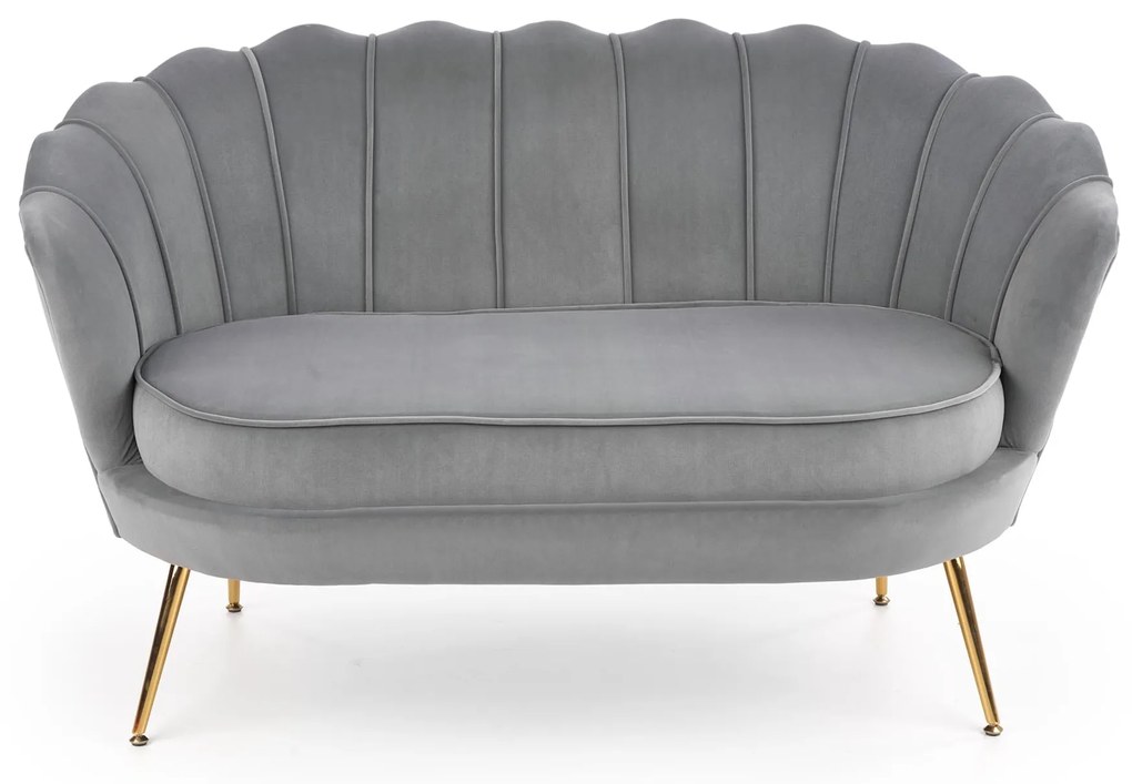 ALMA XL sofa popielaty, złoty 2-osobowa, velvet, muszla