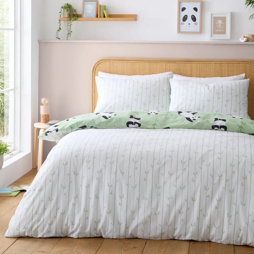 Zielona pościel dziecięca dwuosobowa 200x200 cm Panda Paws – Catherine Lansfield