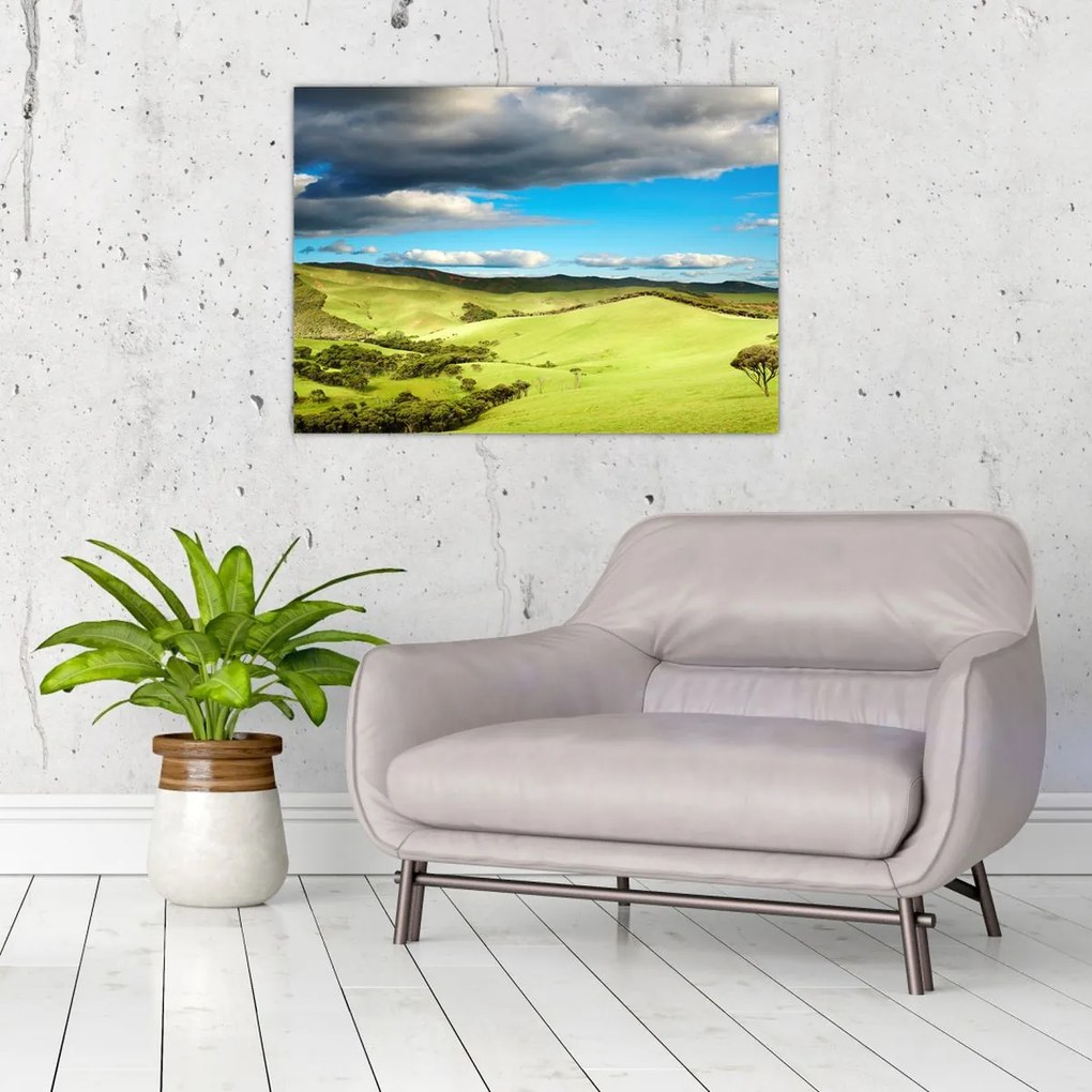 Obraz - Zielony krajobraz ze wzgórzami (70x50 cm)