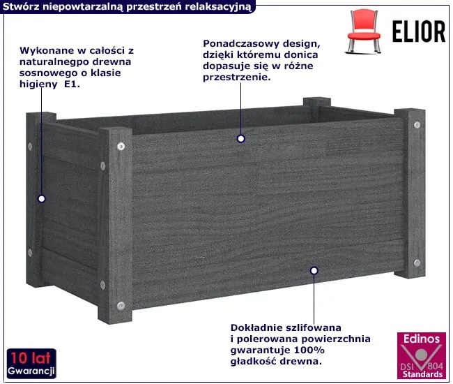 Szara prostokątna donica ogrodowa - Pexa