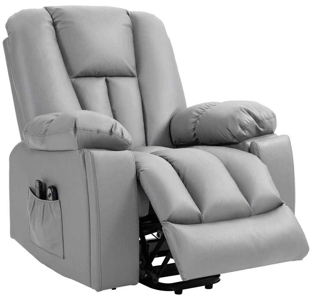 HOMCOM Fotel masujący relaksacyjny z pilotem i kieszeniami dla seniorów ciemnoszary 94x96x106 cm | Aosom PL
