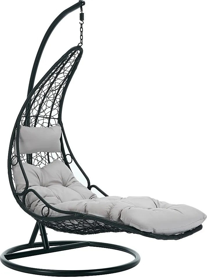 Fotel wiszący z technorattanu - Czarny z szarymi poduszkami - LUVA marki MYLIA