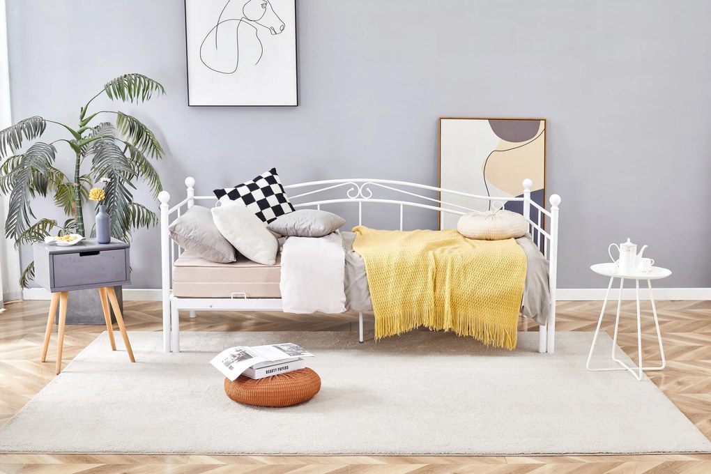 Łóżko 90x200 180x200 rozkładane, białe metalowe ARIZA 207/104-194/86