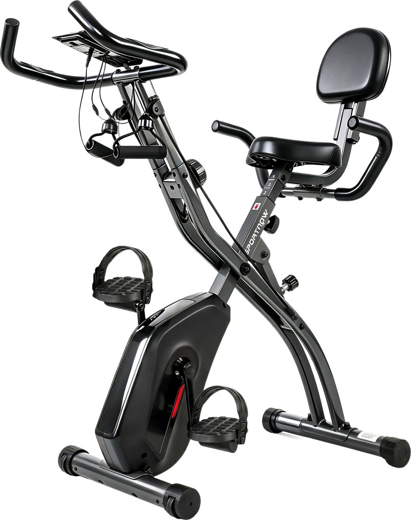 SPORTNOW Rower treningowy 3 w 1 Składany Cichy Leżący ergometr z monitorem LCD Bluetooth Czujnik tętna Taśmy oporowe | Aosom PL