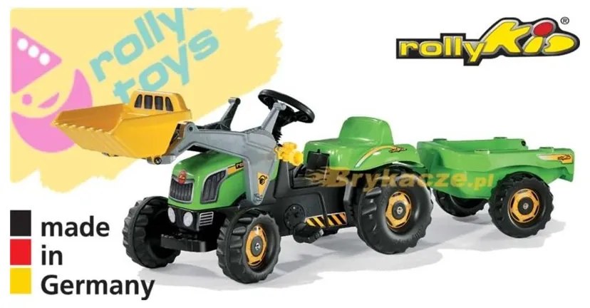 Rolly toys rollykid traktor zielony z łyżką i przyczepą