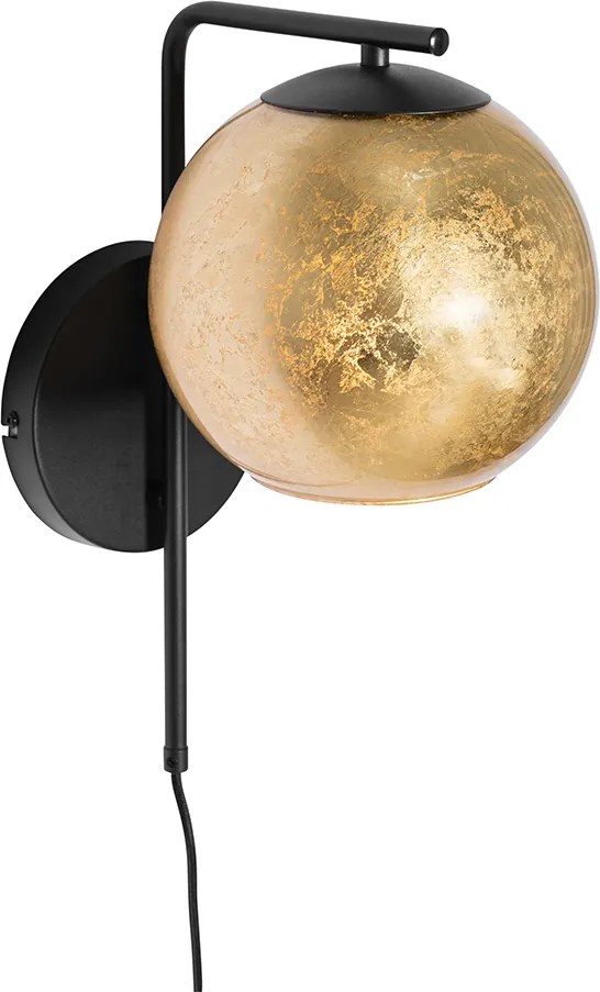 Designerska lampa ścienna czarna ze złotym szkłem - Bert