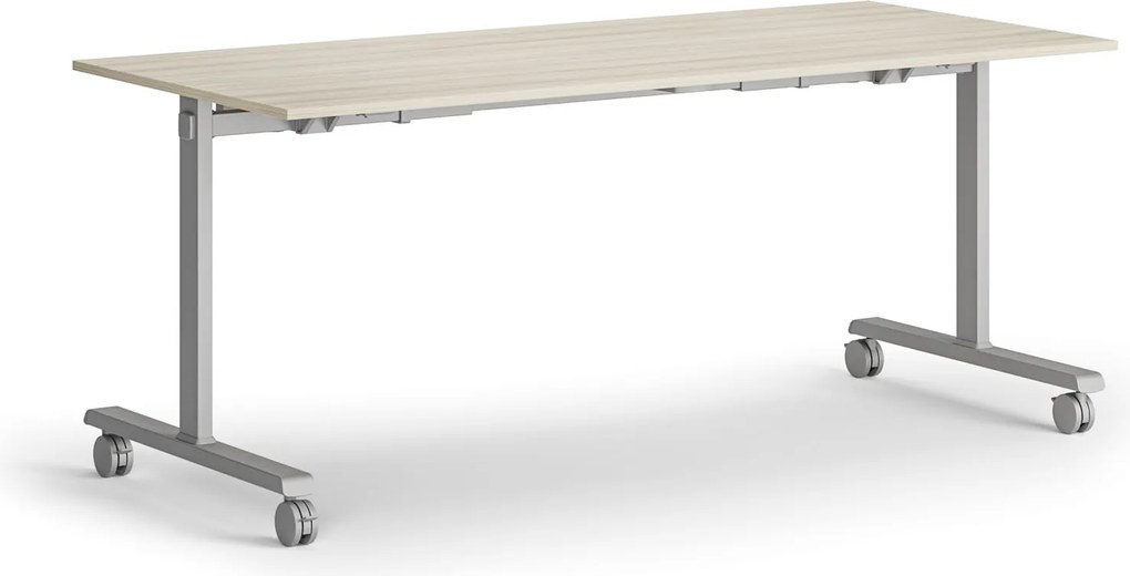 Mobilny stół MATCH, 180x80 cm, szara podstawa, dąb naturalny