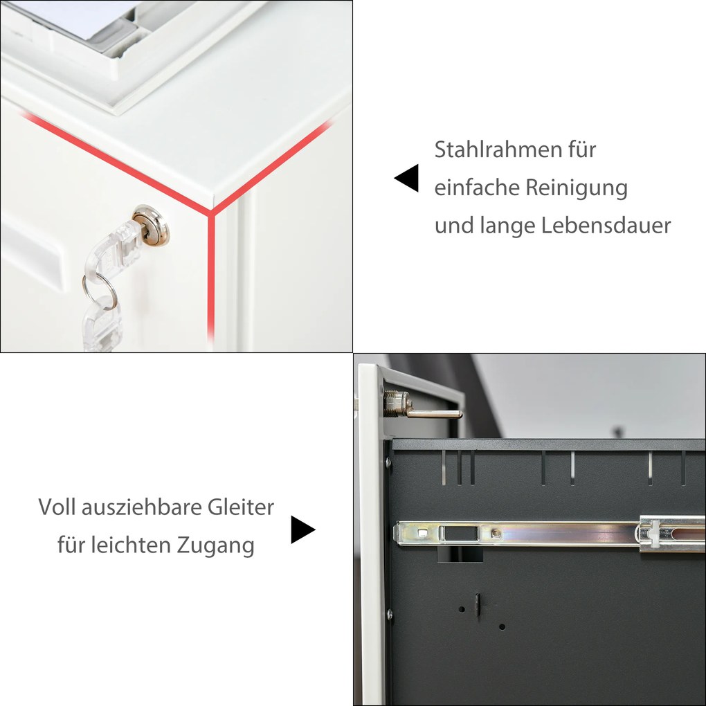 Vinsetto Rollcontainer Biurowy z Uniwersalnymi Kółkami Biały 39x48x67cm Przechowywanie Dokumentów | Aosom PL