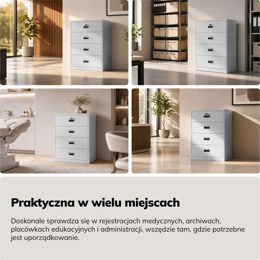 Szafa kartotekowa metalowa z 4 szufladami szara, 900x1320x600 mm: SARA XL V4