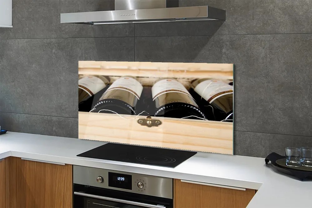 Panel szklany do Kuchni Butelki Wina w Skrzynce