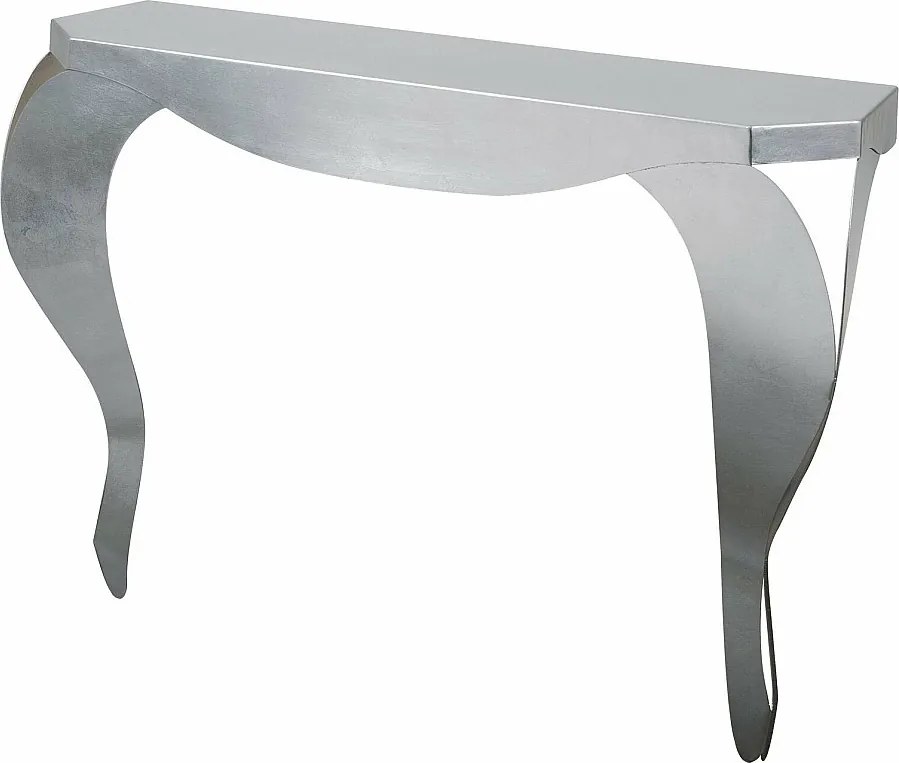 Konsola Chippendale 90x33x77 cm z żelaza malowanego na srebrno, perforowany elegancki design, styl klasyczno-nowoczesny, made in Italy