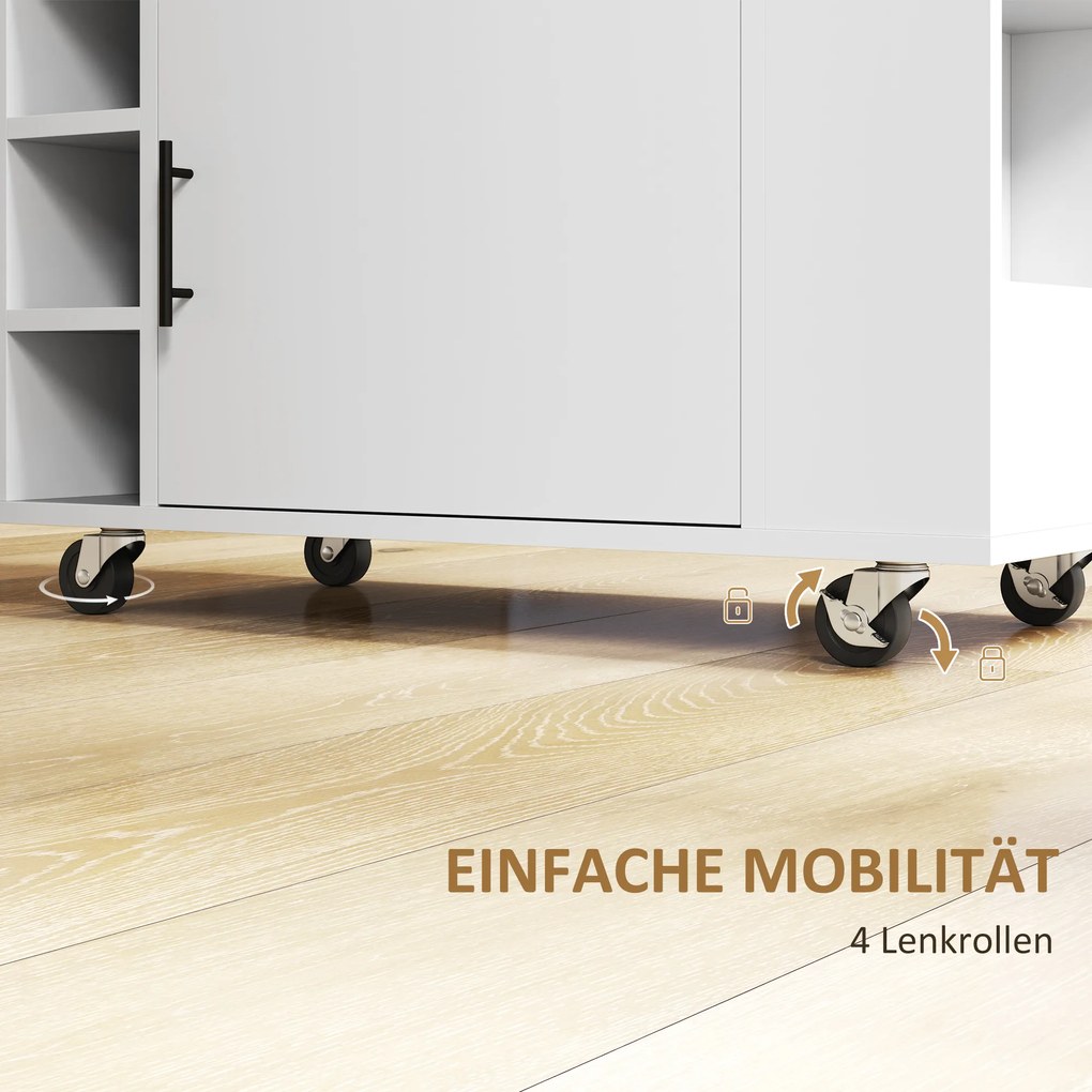 HOMCOM Wózek kuchenny, Przenośna Wyspa Kuchenna, Trolley Kuchenny z półkami, Regałami na Wino, Szafką i Blatem, Biały