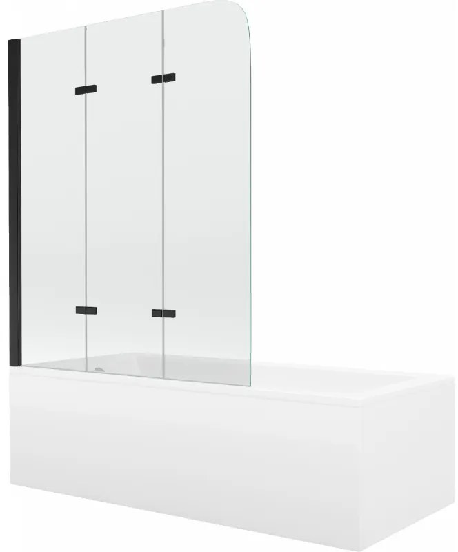 Mexen Cubik wanna prostokątna 160 x 70 cm z obudową i parawanem 3-skrzydłowym 120 cm, transparent, czarny - 550316070X9012037000