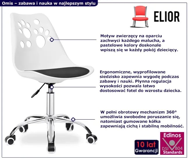 Biały fotel obrotowy z czarną poduszką S6-H77