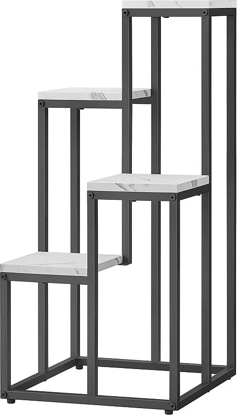 Stojak na kwiaty Valora z 4 półkami, biały marmur, z czarnymi nogami, do dekoracji