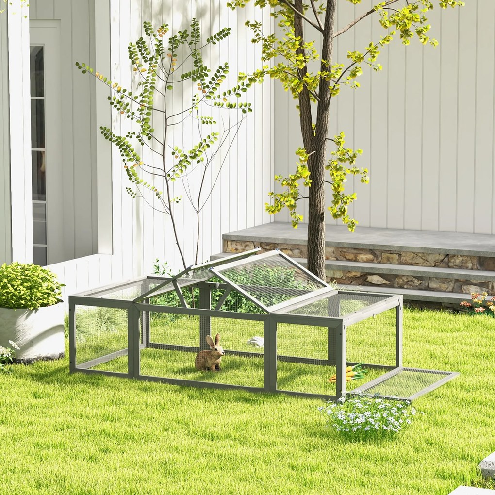 Pawhut Wybieg dla Małych Zwierząt z Otwieranym Dachem Drewno Świerkowe Szary