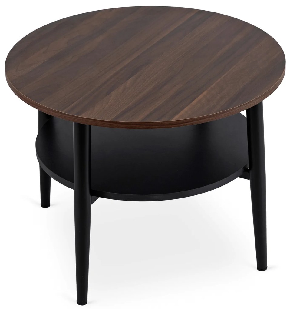 Stolik Kawowy Okrągły PAULO 60 cm Orzech/Czarny Nowoczesny Loft