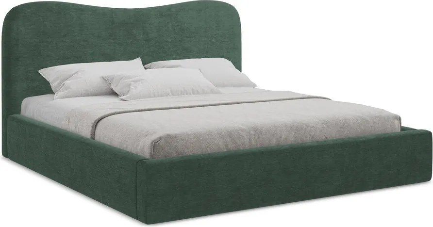 Zielone tapicerowane łóżko dwuosobowe ze schowkiem ze stelażem 140x200 cm Kahai – Makamii