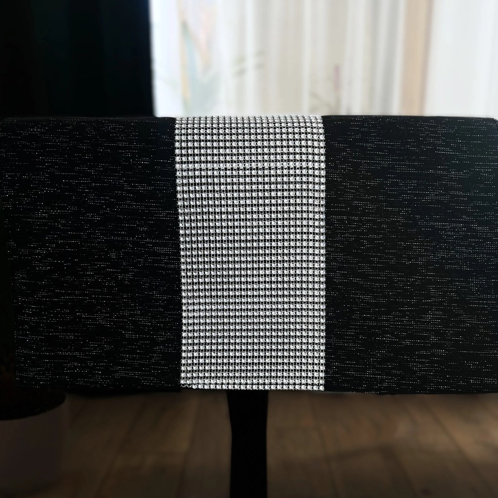 Bieżnik z cyrkoniami glamour antracytowy na stół ozdobny - 40x140 cm