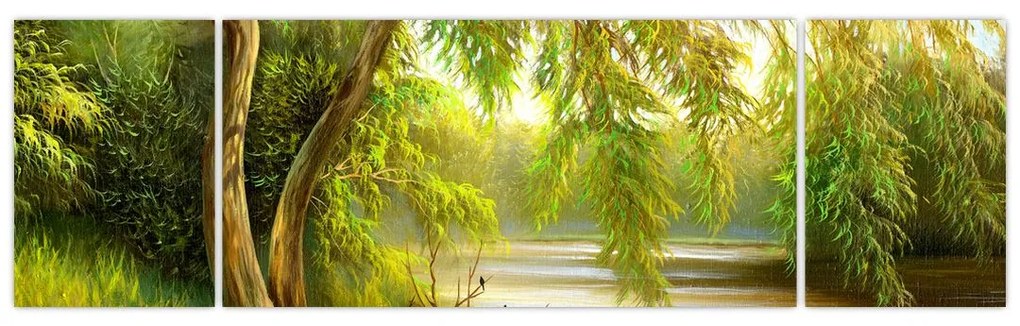 Obraz - Wierzba nad jeziorem, obraz olejny (170x50 cm)