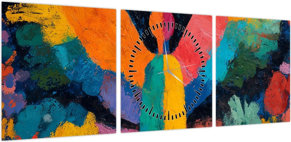 Obraz - Abstrakcyjny anioł z kwiatami (z zegarem) (90x30 cm)