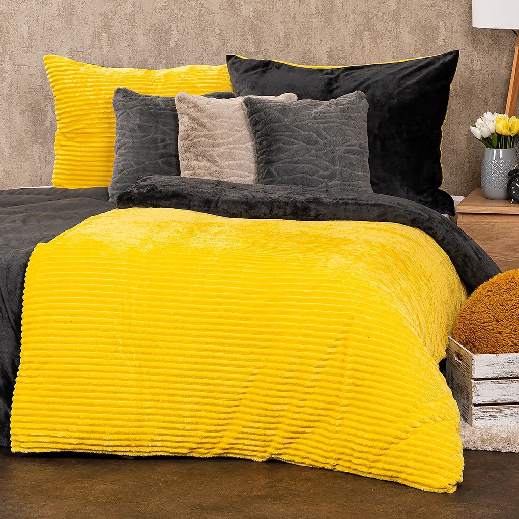 4Home Pościel mikroflanela Stripe żółty, 140 x 200 cm, 70 x 90 cm