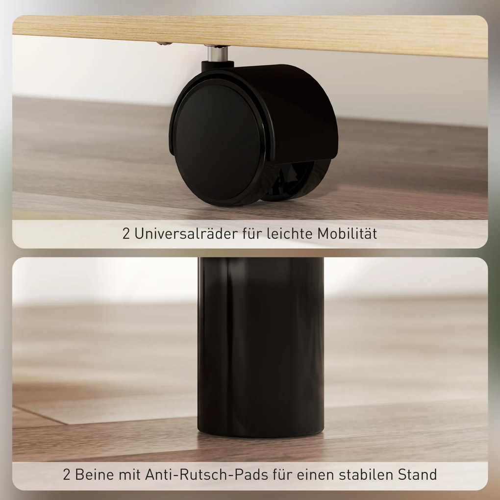 HOMCOM Mobilne podium, podium do wystąpień z składanymi bocznymi skrzydłami, stół na laptopa z szufladą i półkami, wykonane w dębie