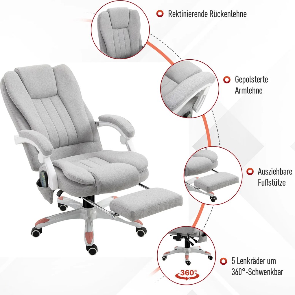 Vinsetto Ergonomiczny fotel biurowy Fotel biurowy z masażem Regulowane siedzisko Maksymalne obciążenie 120kg Szary | Aosom PL