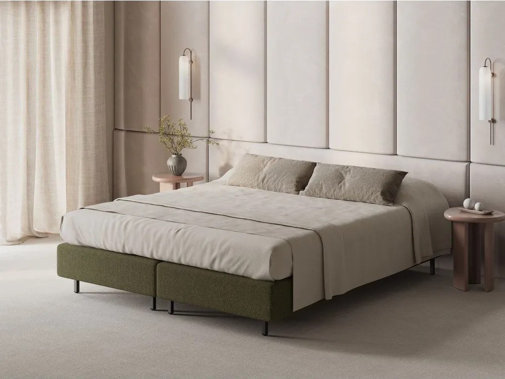 Zielone tapicerowane łóżko dwuosobowe bez zagłówka 160x200 cm Whale – Micadoni