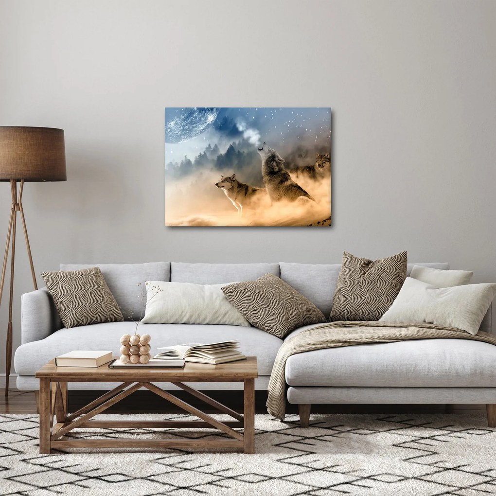 Obraz - wilki wyjące do księżyca (70x50 cm)