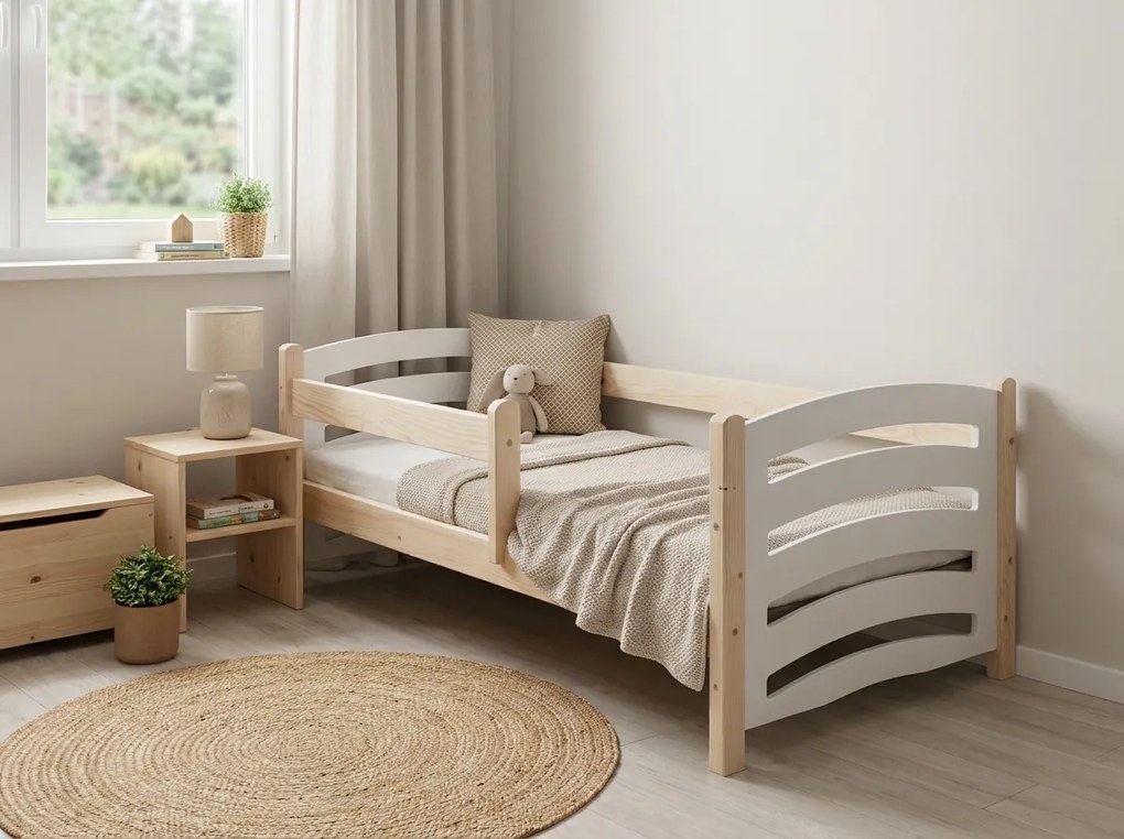 Łóżko dziecięce MELA 80 x 160 cm białe/sosna Stelaż: Ze stelażem listwowym rolowanym elastycznym, Materac: Materac EASYSOFT 8 cm