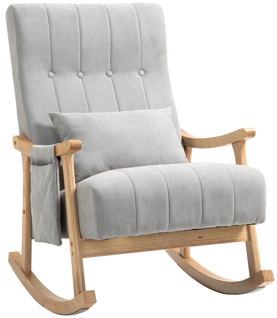 HOMCOM Fotel bujany z poduszką lędźwiową, szerokie siedzisko, rama bukowa, do 120 kg, szary