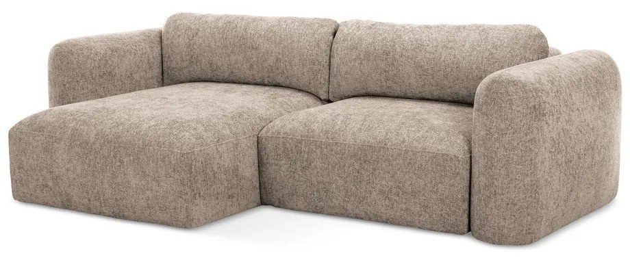 Jasnobrązowy narożnik rozkładany z tkaniny szenilowej ze schowkiem (lewostronny/z szezlongiem) Mele – Makamii