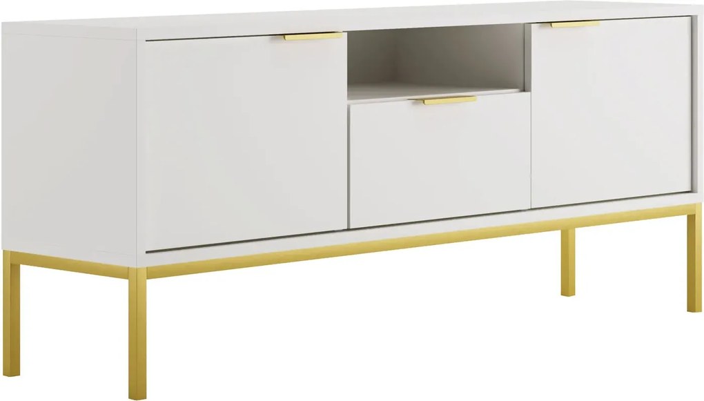 Stojąca szafka pod TV z szufladą 135 cm biały + złoty S9-K35