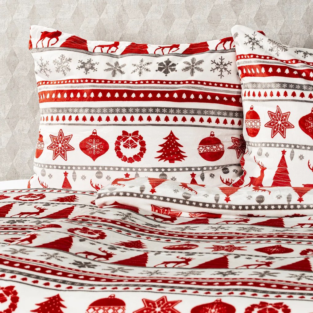 4Home Pościel mikroflanela Christmas Time czerwony, 140 x 220 cm, 70 x 90 cm