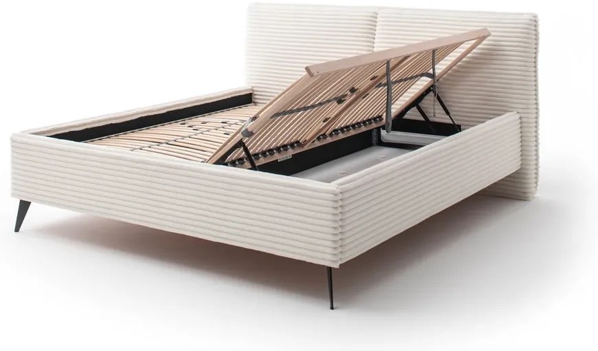 Beżowe tapicerowane łóżko dwuosobowe ze schowkiem ze stelażem 180x200 cm Matera – Meise Möbel